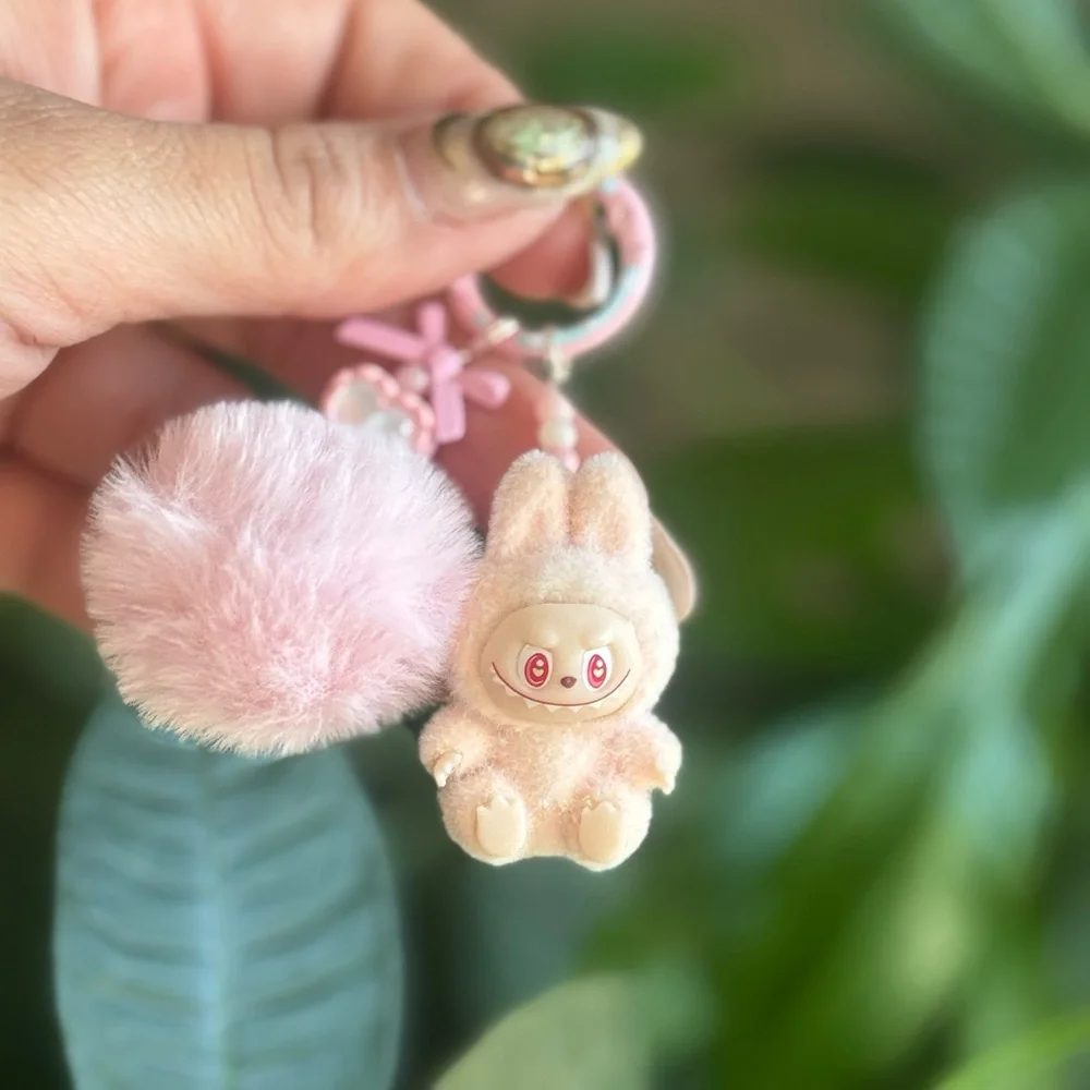 New mini flocked have a seat labubu keychain